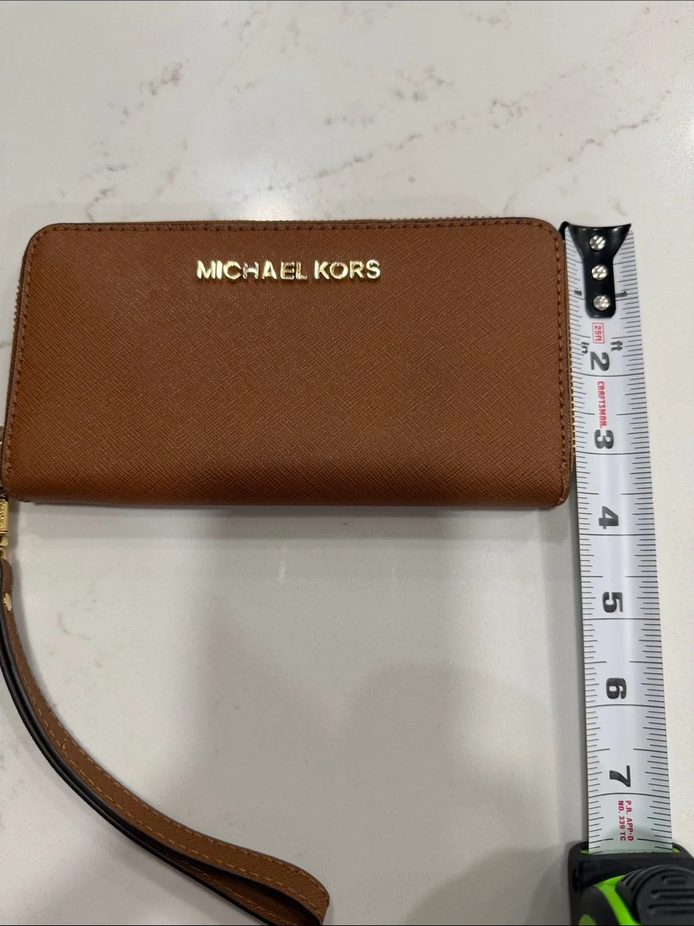 Michael Kors Tan Saffiano Zip Wristlet Card Holder